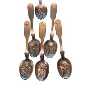 Franklin Mint Set Of 6 Pewter State Souvenir Spoons Featuring Colonial Scenes 19